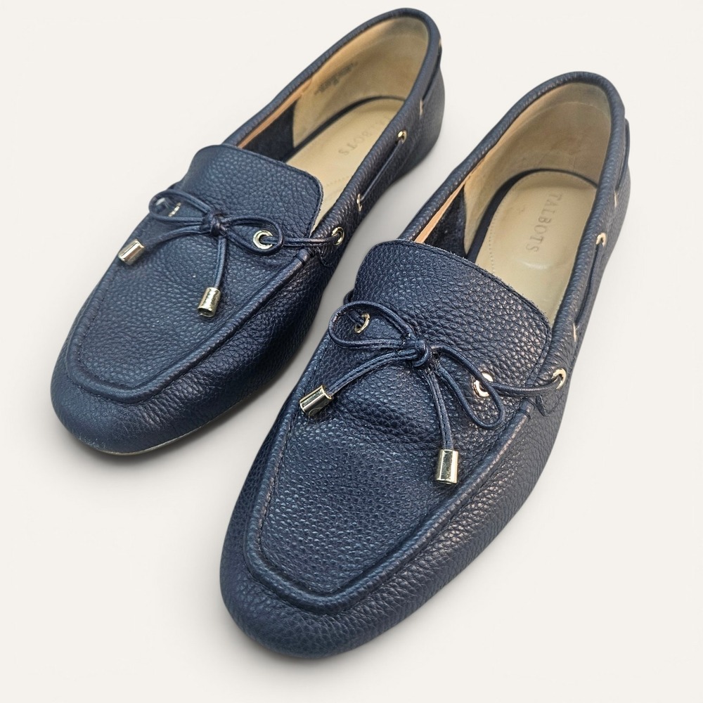 Talbots Becca Driving Loafers Women's Size 9 Navy Blue Pebbled Leather Moccasins